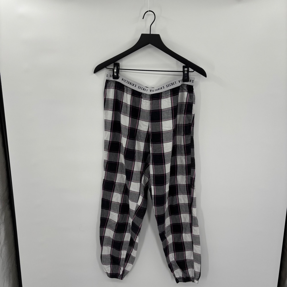 Victorias Secret Plaid Pajama Pants Womens‎ Small Black Pink Lounge Sleepwear